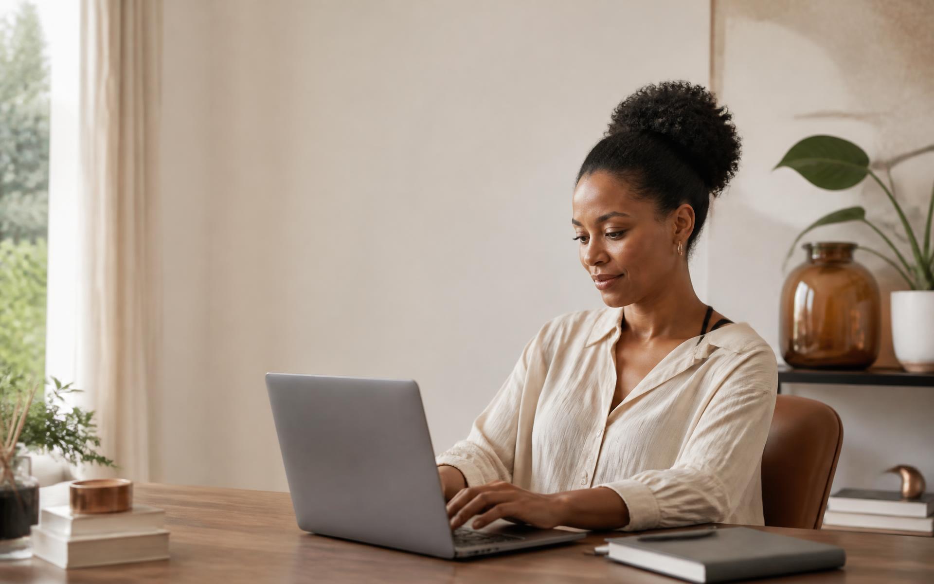 Woman working comfortably at a laptop
